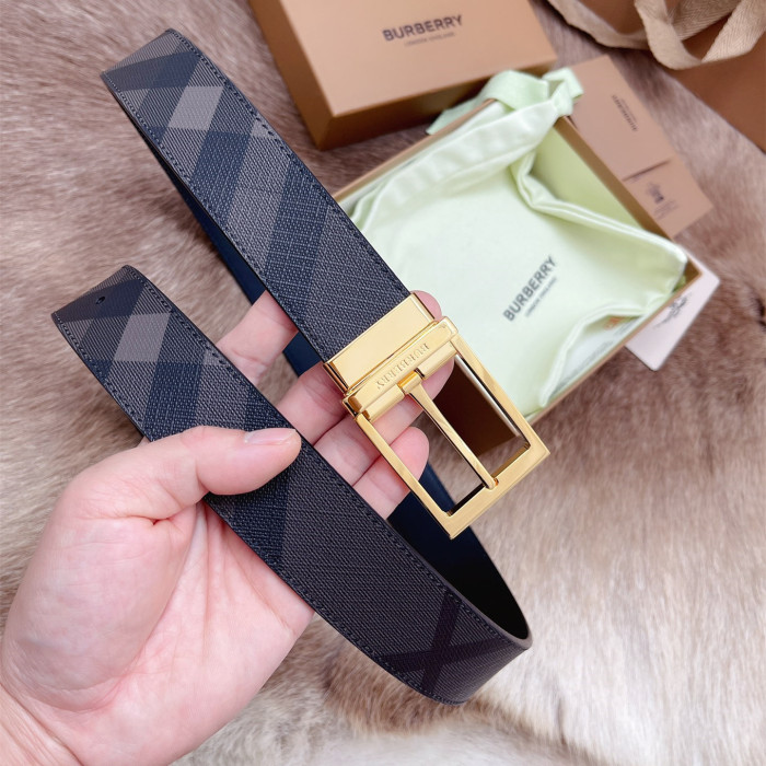 Burberry Mens Belt Luxury Brand Design Fashion Type with Original Box Reversible London Check and Leather Belt