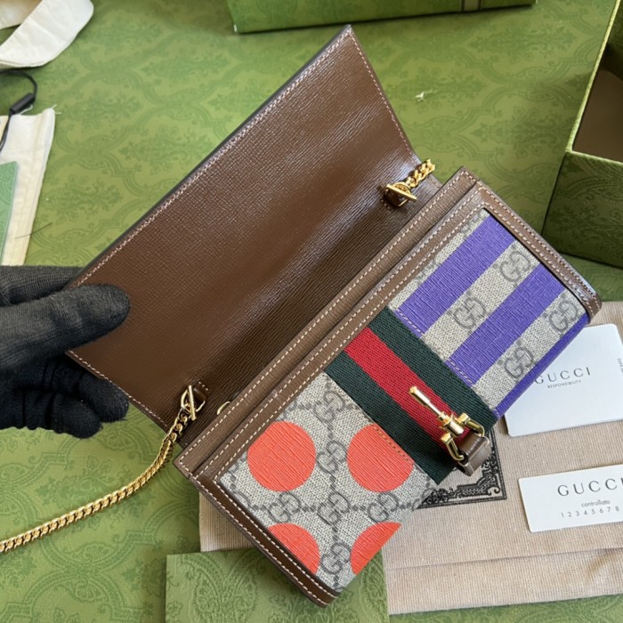 Gucci Womens Mens Bags Wallets Luxury Brand Gucci Jackie 1961 chain wallet with Original Box 652681 UQHEG 8309