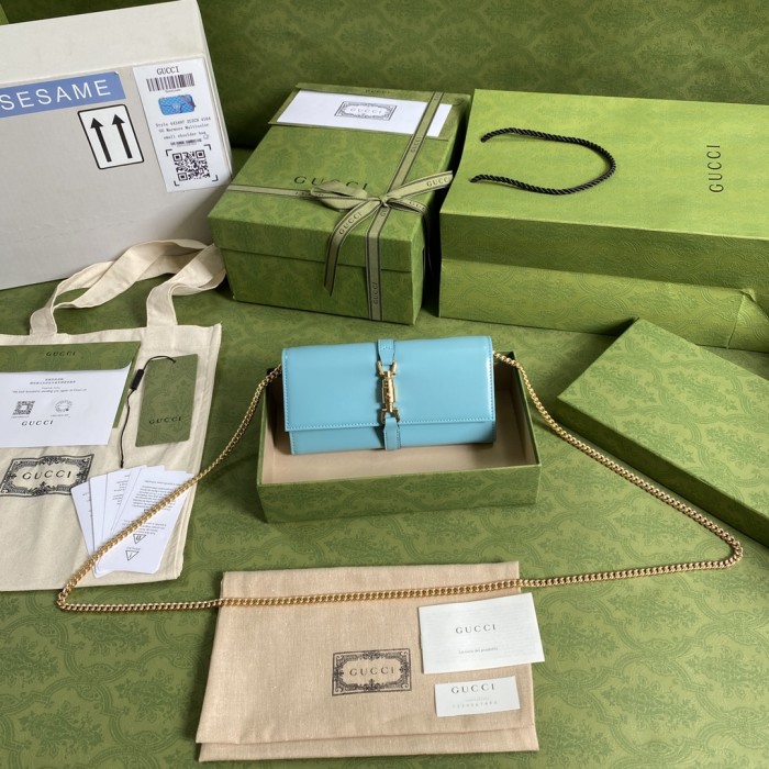 Gucci Womens Mens Bags Wallets Luxury Brand Gucci Jackie 1961 chain wallet with Original Box 652681 14J0G 1000