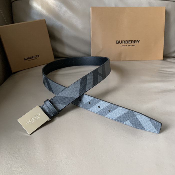 Burberry Mens Belt Luxury Brand Design Fashion Type with Original Box Reversible Plaque Buckle London Check and Leather Belt