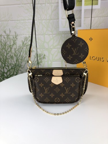 Louis Vuitton Womens Bags Luxury Brand MULTI POCHETTE ACCESSOIRES M44823 Black Monogram coated canvas with Original Box