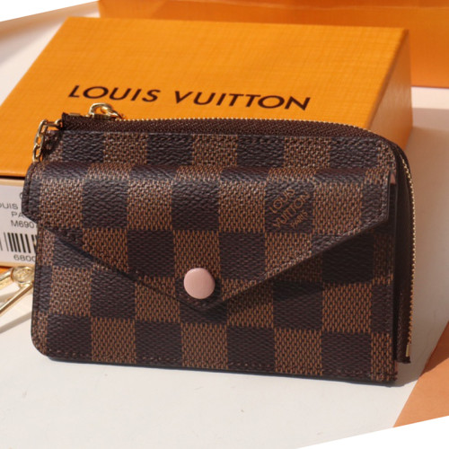 Louis Vuitton Womens Bags Wallets Coin Purse Luxury Brand CARD HOLDER RECTO VERSO Rose Ballerine Pink Damier Ebene coated canvas with Original Box N60405