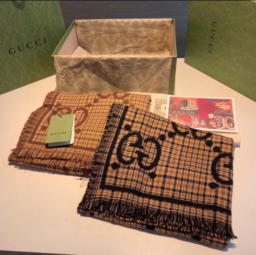 Gucci Scarves Men Womens Fashion Scarf Luxury Brand GG wool scarf in brown and beige with Original Box 660025 4G386 2579