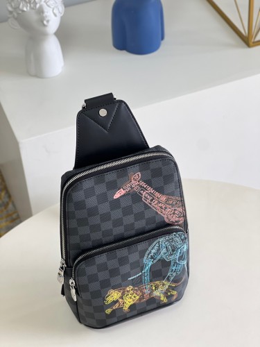 Louis Vuitton Mens Bag Shoulder Bag AVENUE SLINGBAG Damier Graphite coated canvas with Original Box N45277