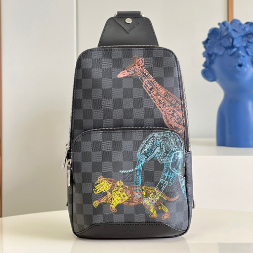 Louis Vuitton Mens Bag Shoulder Bag AVENUE SLINGBAG Damier Graphite coated canvas with Original Box N45277