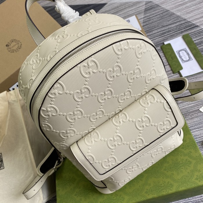 Gucci Womens Mens Fashion Bags Shoulder Backpacks Luxury Brand GG embossed backpack in white leather 658579 1W3BN 1000 with Original Box