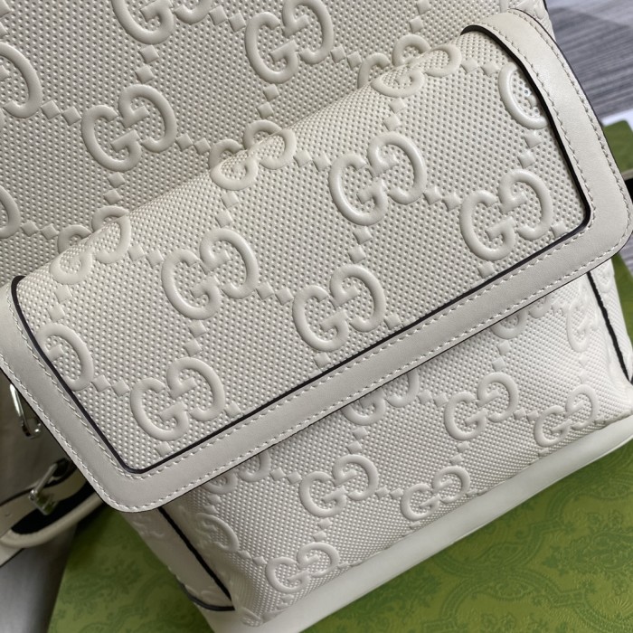 Gucci Womens Mens Fashion Bags Shoulder Backpacks Luxury Brand GG embossed backpack in white leather 658579 1W3BN 1000 with Original Box