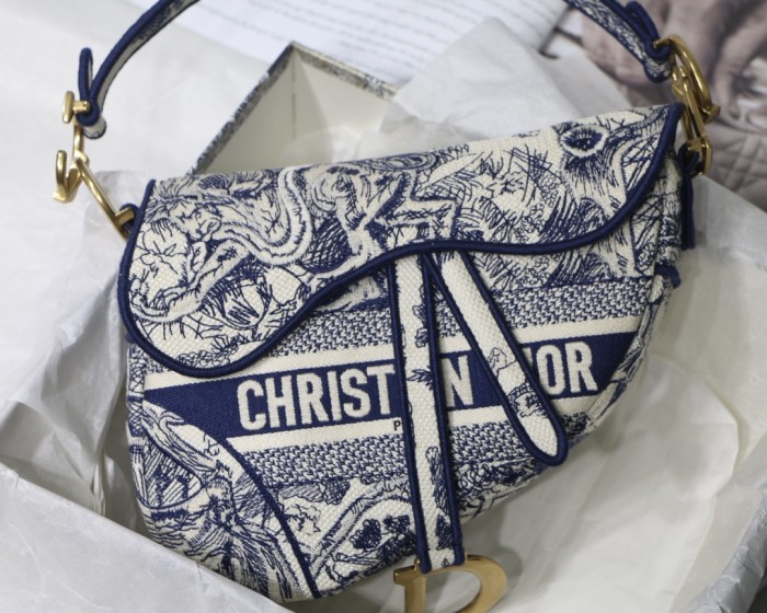 Dior Womens Mens Bag Saddle Bag Luxury Brand Design Fashion Type Shoulder Bags SADDLE BAG Blue Toile de Jouy Embroidery with Original Box M0446CTDT_M808