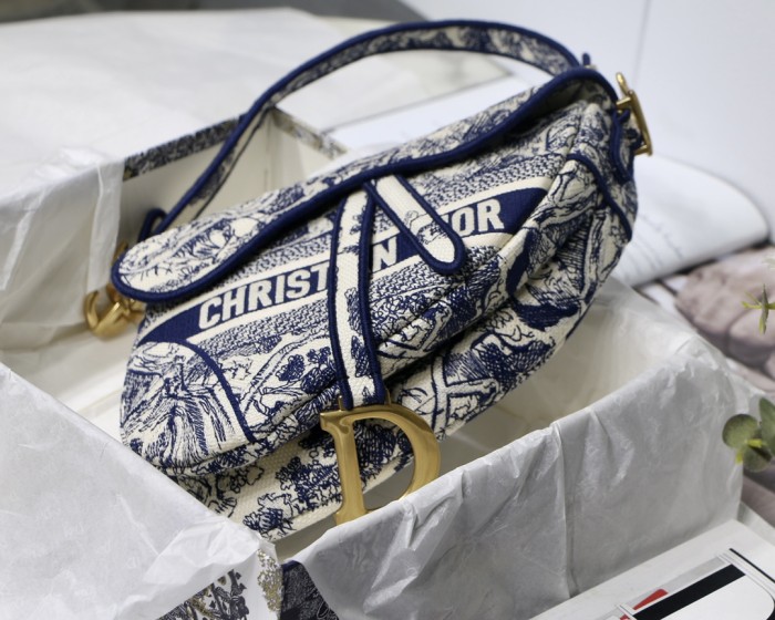 Dior Womens Mens Bag Saddle Bag Luxury Brand Design Fashion Type Shoulder Bags SADDLE BAG Blue Toile de Jouy Embroidery with Original Box M0446CTDT_M808