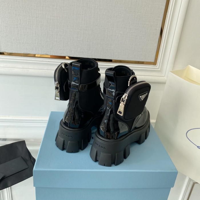 Prada Women Shoes Boots Luxury Brand Outdoor Monolith leather and nylon fabric boots 1T255M_3LJS_F0F24_F_B055