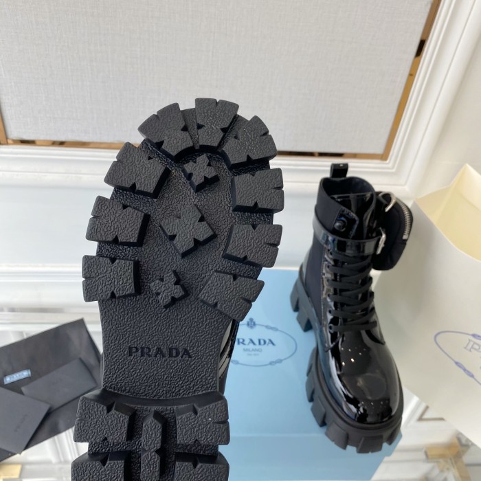 Prada Women Shoes Boots Luxury Brand Outdoor Monolith leather and nylon fabric boots 1T255M_3LJS_F0F24_F_B055