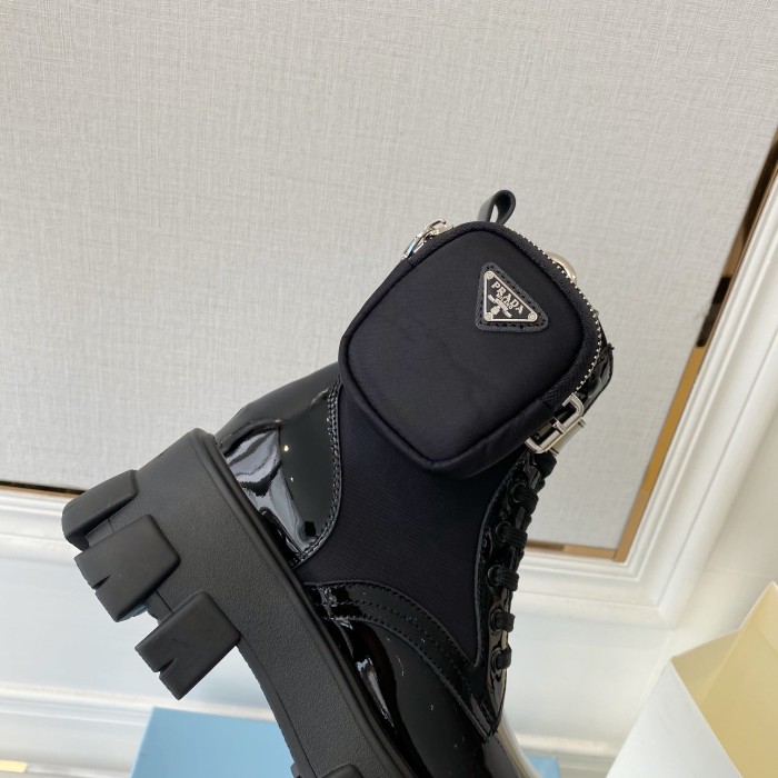 Prada Women Shoes Boots Luxury Brand Outdoor Monolith leather and nylon fabric boots 1T255M_3LJS_F0F24_F_B055