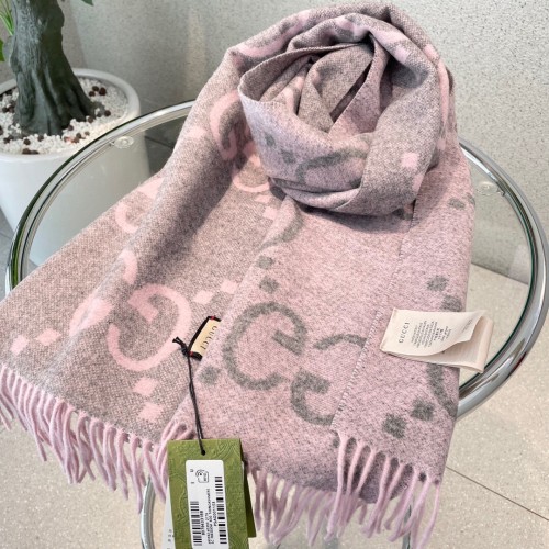 Gucci Scarves Men Womens Fashion Scarf Luxury Brand GG cashmere jacquard scarf in grey and pink with Original Box 674275 3G344 1272