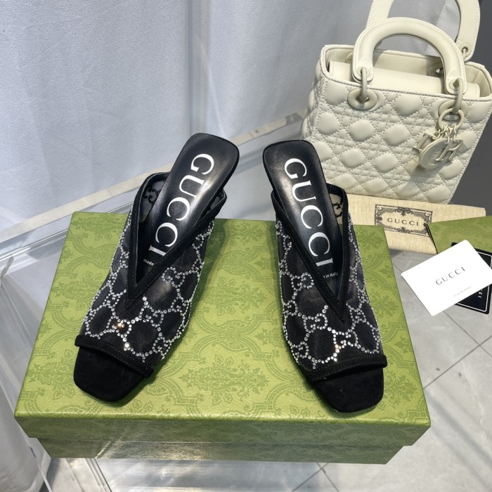 Gucci Womens Shoes Slide Slippers Luxury Brand Women's GG 7.5cm Heel Slippers  with Original Box