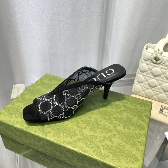 Gucci Womens Shoes Slide Slippers Luxury Brand Women's GG 7.5cm Heel Slippers  with Original Box