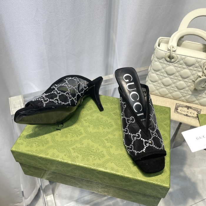 Gucci Womens Shoes Slide Slippers Luxury Brand Women's GG 7.5cm Heel Slippers  with Original Box