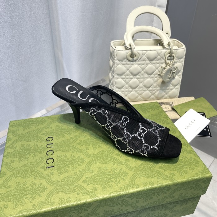 Gucci Womens Shoes Slide Slippers Luxury Brand Women's GG 7.5cm Heel Slippers  with Original Box