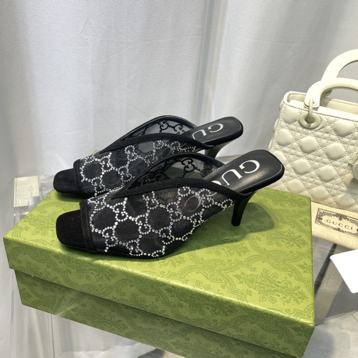 Gucci Womens Shoes Slide Slippers Luxury Brand Women's GG 7.5cm Heel Slippers  with Original Box