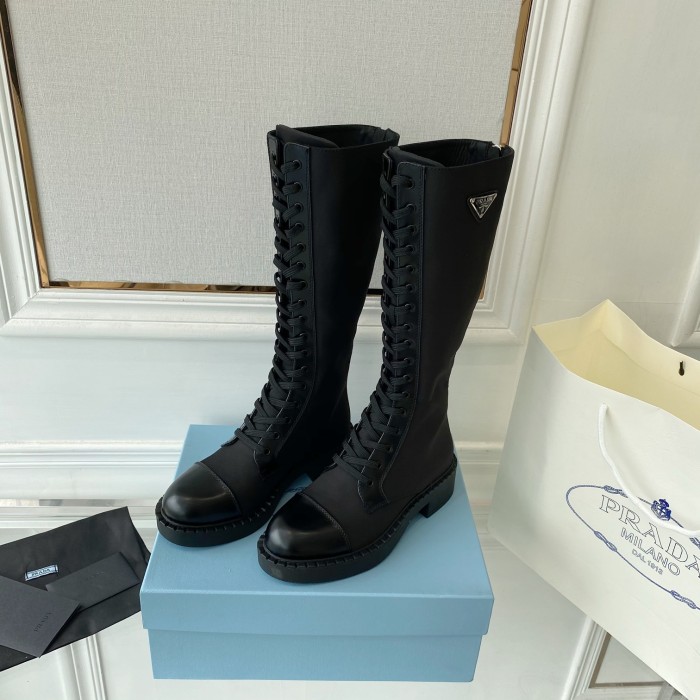 Prada Women Shoes Boots Luxury Brand Outdoor Monolith leather and nylon fabric boots 1T255M_3LJS_F0F24_F_B055