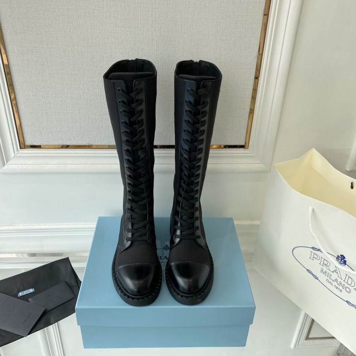Prada Women Shoes Boots Luxury Brand Outdoor Monolith leather and nylon fabric boots 1T255M_3LJS_F0F24_F_B055