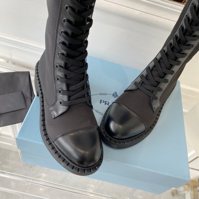 Prada Women Shoes Boots Luxury Brand Outdoor Monolith leather and nylon fabric boots 1T255M_3LJS_F0F24_F_B055