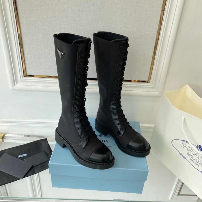 Prada Women Shoes Boots Luxury Brand Outdoor Monolith leather and nylon fabric boots 1T255M_3LJS_F0F24_F_B055