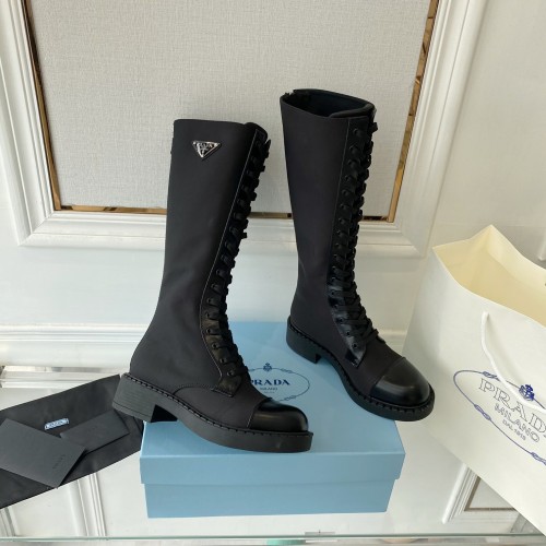Prada Women Shoes Boots Luxury Brand Outdoor Monolith leather and nylon fabric boots 1T255M_3LJS_F0F24_F_B055