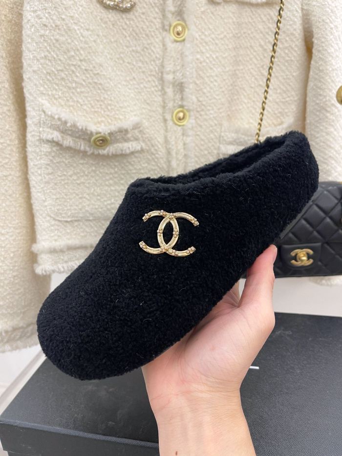 Chanel Womens Shoes Slippers Luxury Brand Winter Plus Velvet Design with Original Box
