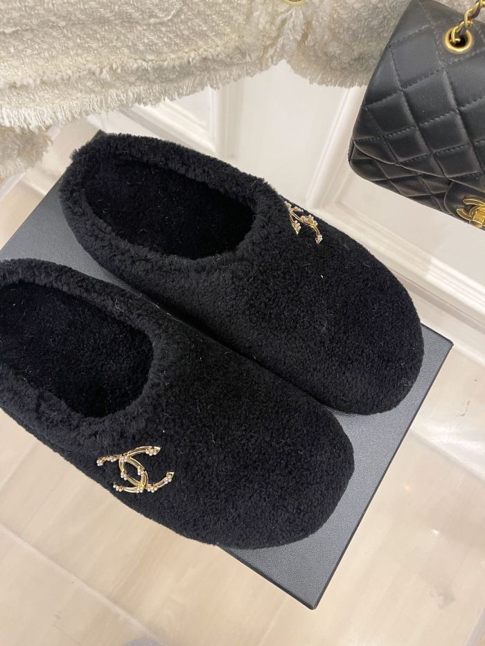 Chanel Womens Shoes Slippers Luxury Brand Winter Plus Velvet Design with Original Box