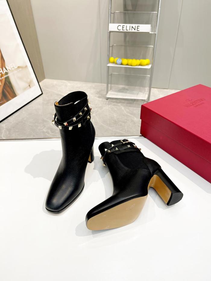 Valentino Garavani Women Fashion Ankle Boots Luxury Brand Vlogo Signature Calfskin Combat Boot with Original Box 9cm Heel