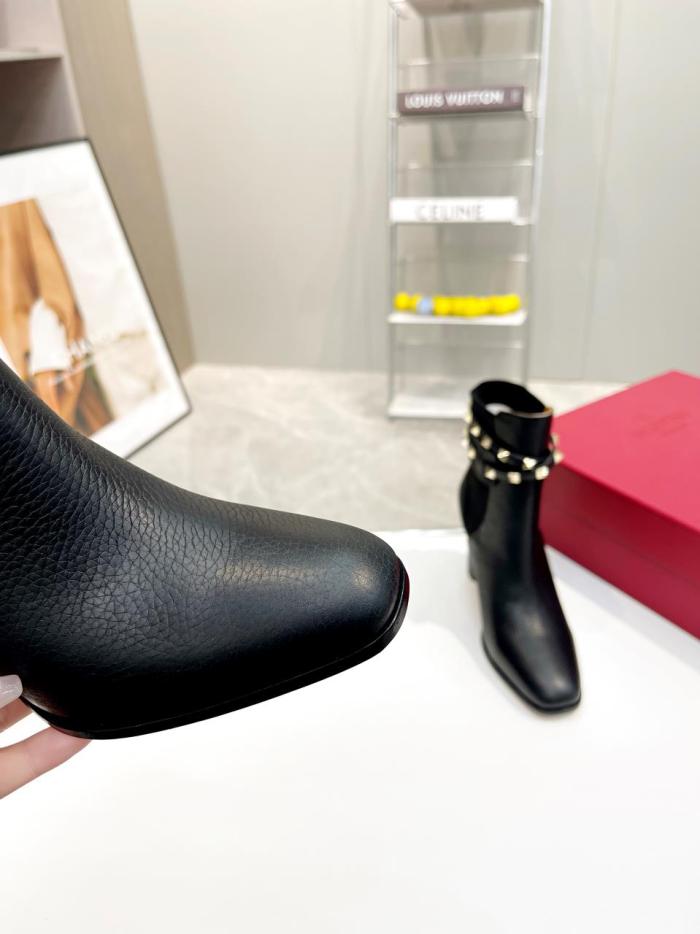 Valentino Garavani Women Fashion Ankle Boots Luxury Brand Vlogo Signature Calfskin Combat Boot with Original Box 9cm Heel