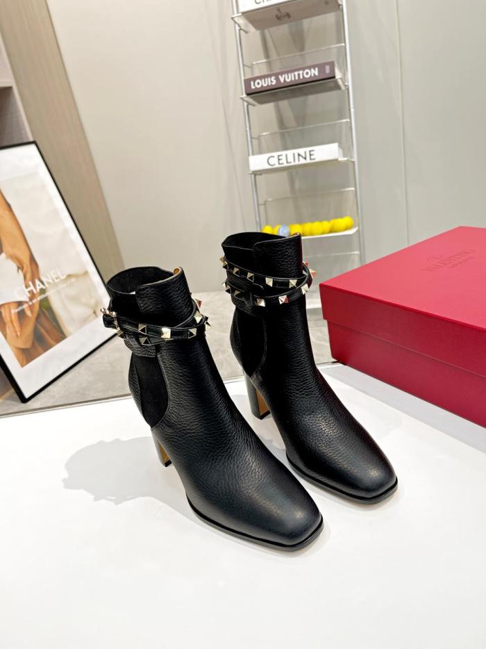 Valentino Garavani Women Fashion Ankle Boots Luxury Brand Vlogo Signature Calfskin Combat Boot with Original Box 9cm Heel