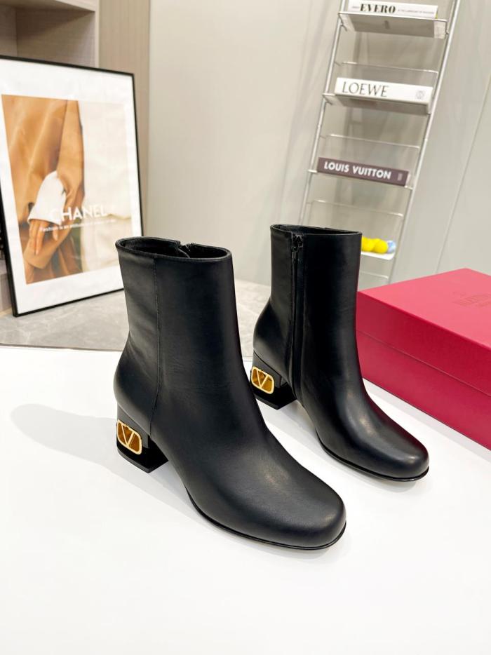 Valentino Garavani Women Fashion Ankle Boots Luxury Brand Vlogo Signature Calfskin Combat Boot with Original Box 6cm Heel