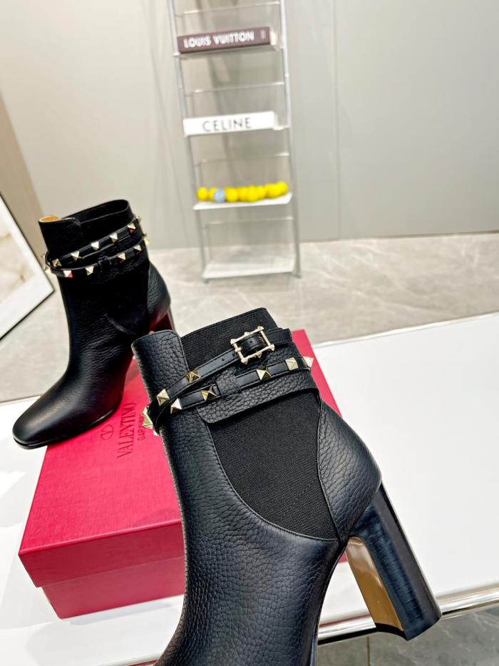 Valentino Garavani Women Fashion Ankle Boots Luxury Brand Vlogo Signature Calfskin Combat Boot with Original Box 9cm Heel