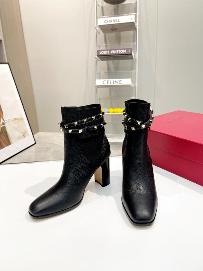 Valentino Garavani Women Fashion Ankle Boots Luxury Brand Vlogo Signature Calfskin Combat Boot with Original Box 9cm Heel
