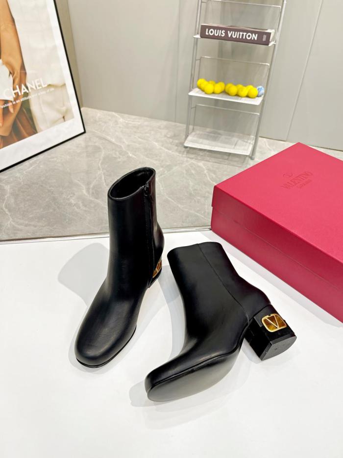 Valentino Garavani Women Fashion Ankle Boots Luxury Brand Vlogo Signature Calfskin Combat Boot with Original Box 6cm Heel