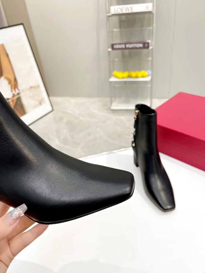 Valentino Garavani Women Fashion Ankle Boots Luxury Brand Vlogo Signature Calfskin Combat Boot with Original Box 6cm Heel