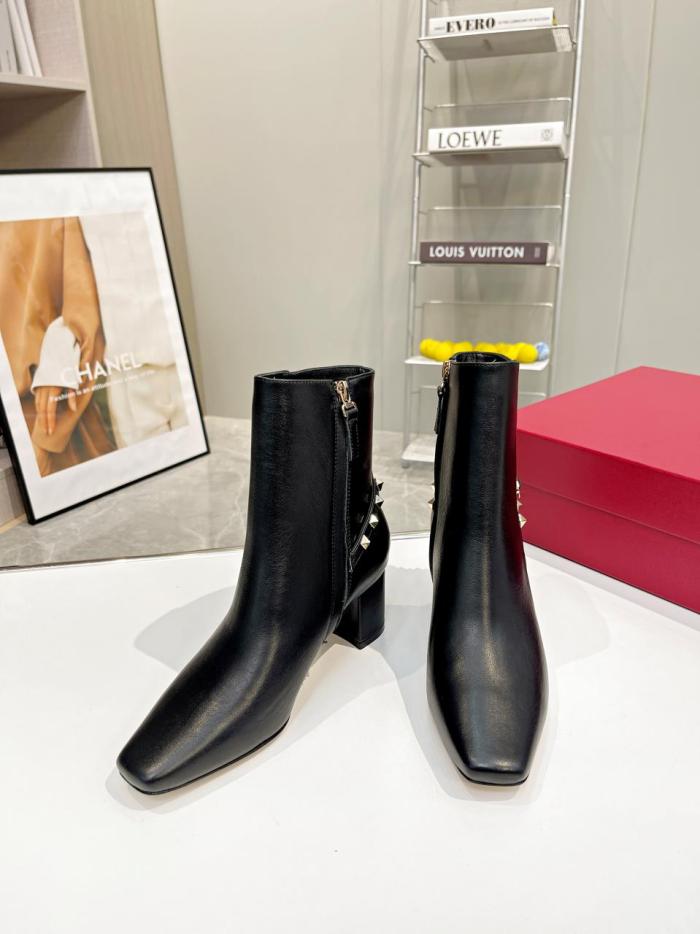 Valentino Garavani Women Fashion Ankle Boots Luxury Brand Vlogo Signature Calfskin Combat Boot with Original Box 6cm Heel
