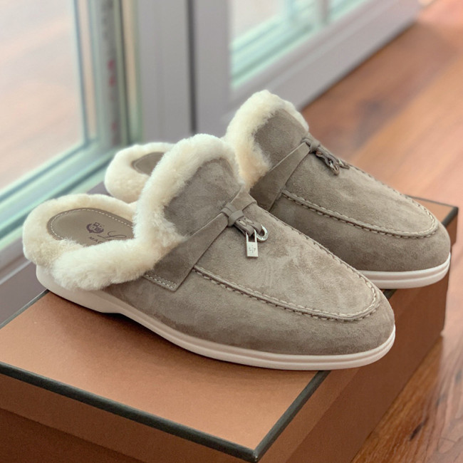 Loro Piana Womens Mens Shoes Winter Plus Velvet Slippers Loafers Casual Design Luxury Brand Fashion Shoes for Women with Original Box