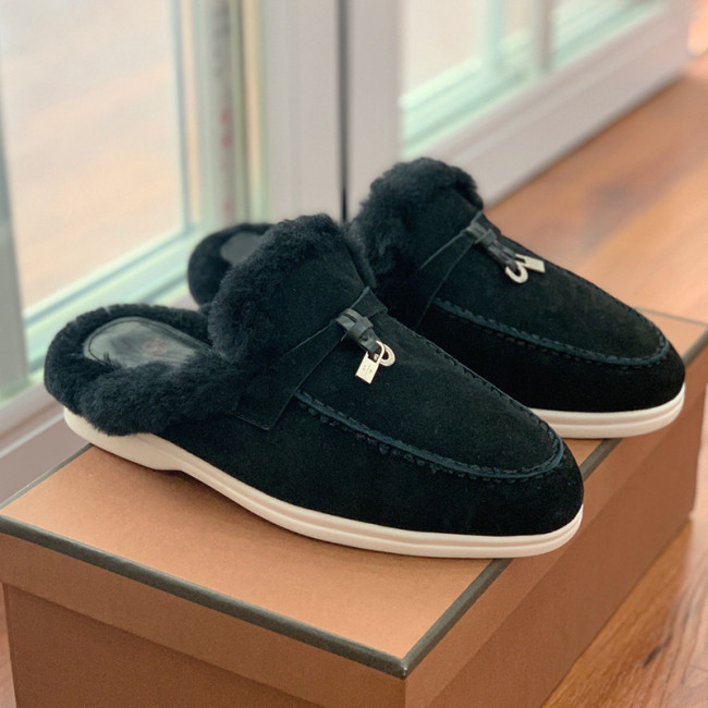 Loro Piana Womens Mens Shoes Winter Plus Velvet Slippers Loafers Casual Design Luxury Brand Fashion Shoes for Women with Original Box