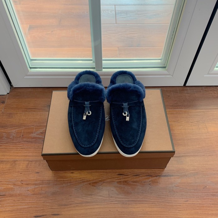 Loro Piana Womens Mens Shoes Winter Plus Velvet Slippers Loafers Casual Design Luxury Brand Fashion Shoes for Women with Original Box