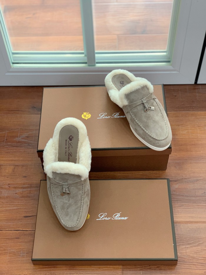Loro Piana Womens Mens Shoes Winter Plus Velvet Slippers Loafers Casual Design Luxury Brand Fashion Shoes for Women with Original Box