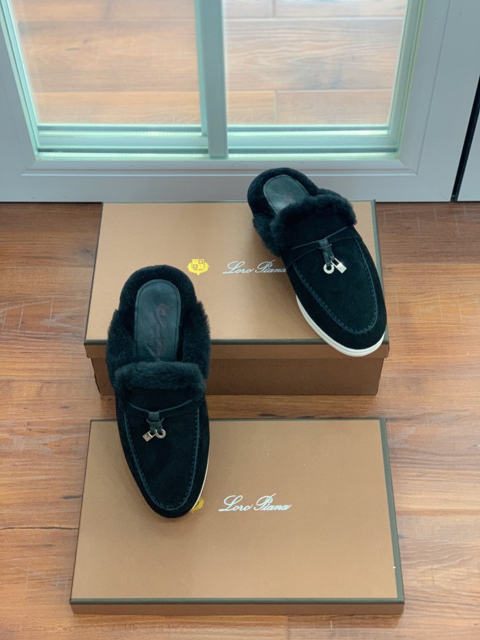 Loro Piana Womens Mens Shoes Winter Plus Velvet Slippers Loafers Casual Design Luxury Brand Fashion Shoes for Women with Original Box