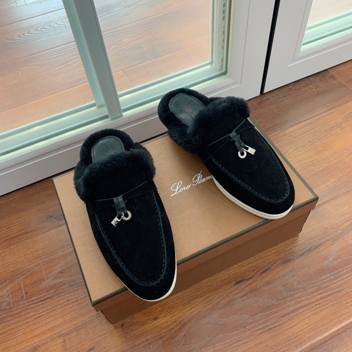 Loro Piana Womens Mens Shoes Winter Plus Velvet Slippers Loafers Casual Design Luxury Brand Fashion Shoes for Women with Original Box