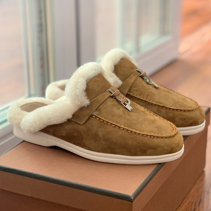 Loro Piana Womens Mens Shoes Winter Plus Velvet Slippers Loafers Casual Design Luxury Brand Fashion Shoes for Women with Original Box