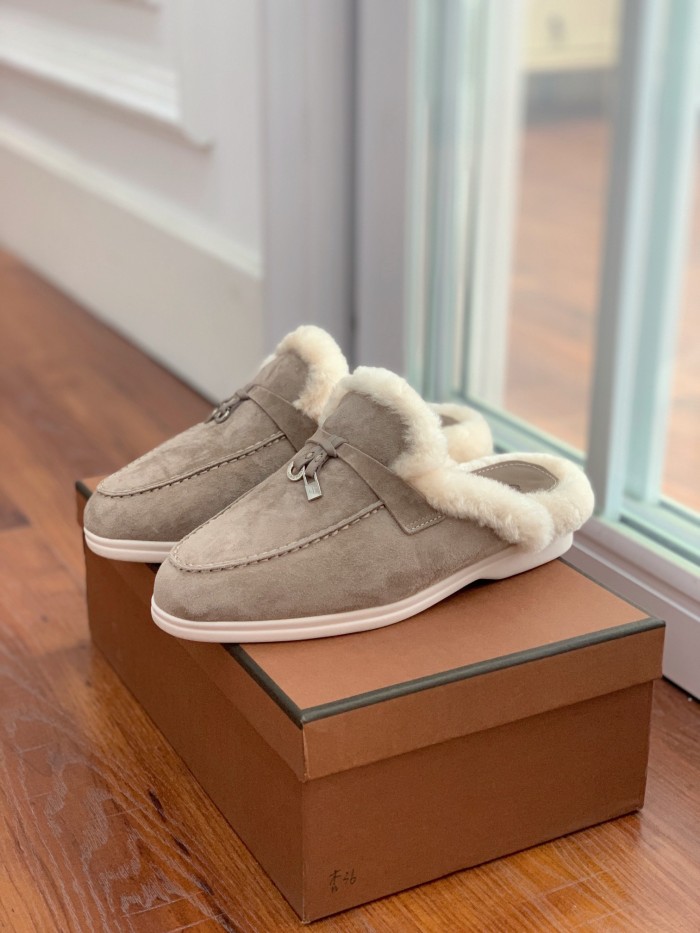 Loro Piana Womens Mens Shoes Winter Plus Velvet Slippers Loafers Casual Design Luxury Brand Fashion Shoes for Women with Original Box