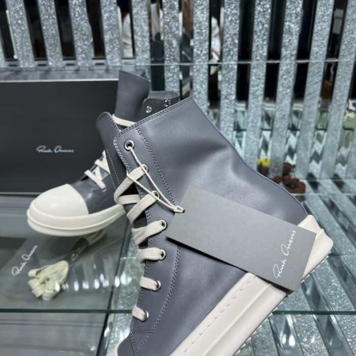 Rick Owens Men Shoes Sneakers Leather High-Top Breathable Mens Casual Shoes Ankle Boots with Original Box