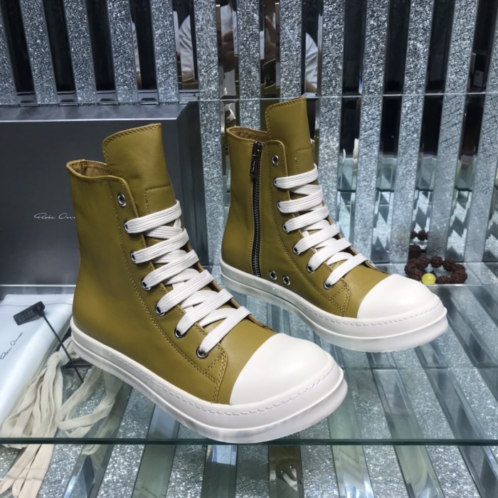 Rick Owens Men Shoes Sneakers Leather High-Top Breathable Mens Casual Shoes Ankle Boots with Original Box