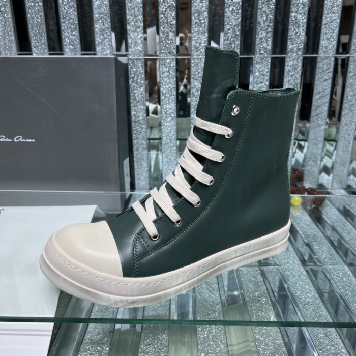 Rick Owens Men Shoes Sneakers Leather High-Top Breathable Mens Casual Shoes Ankle Boots with Original Box