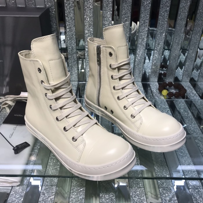 Rick Owens Men Shoes Sneakers Leather High-Top Breathable Mens Casual Shoes Ankle Boots with Original Box
